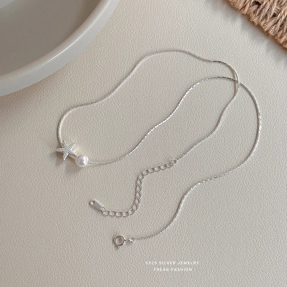 Collar Estrella de Mar Perla Plata De Ley 925
