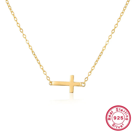 Collar Cruz Dorado Plata De Ley 925