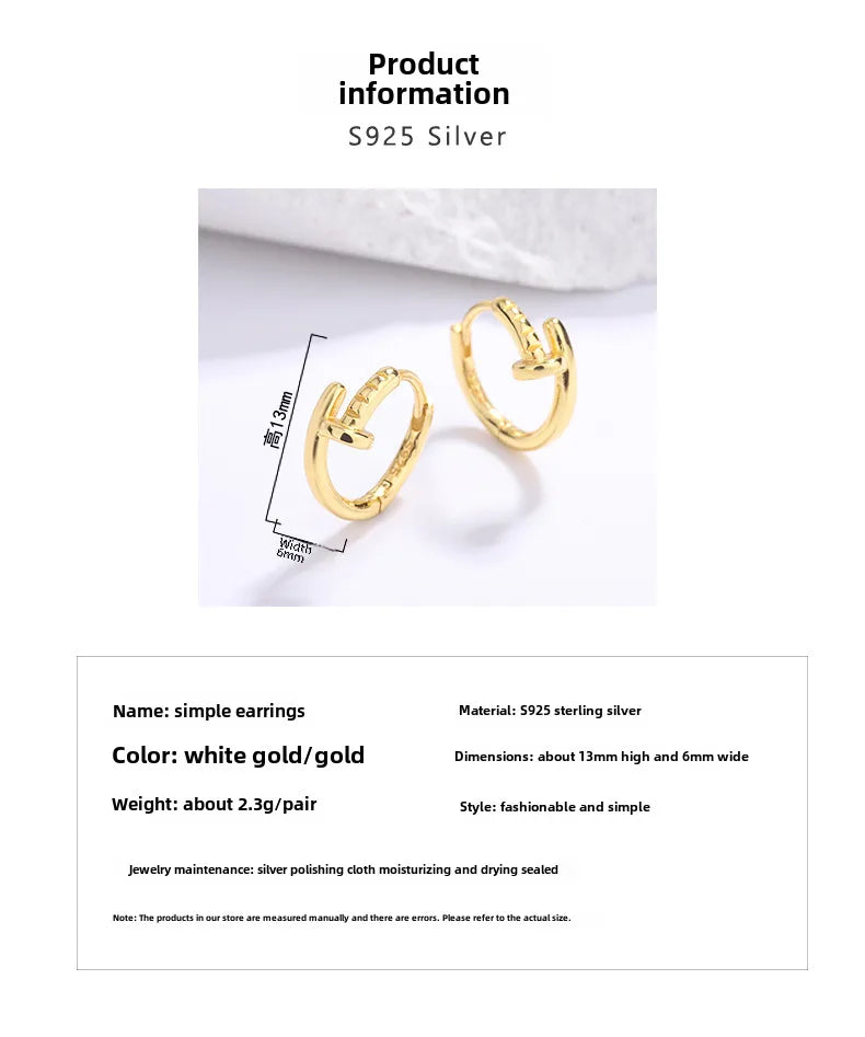 Aretes Clavo Dorado Plata Ley 925