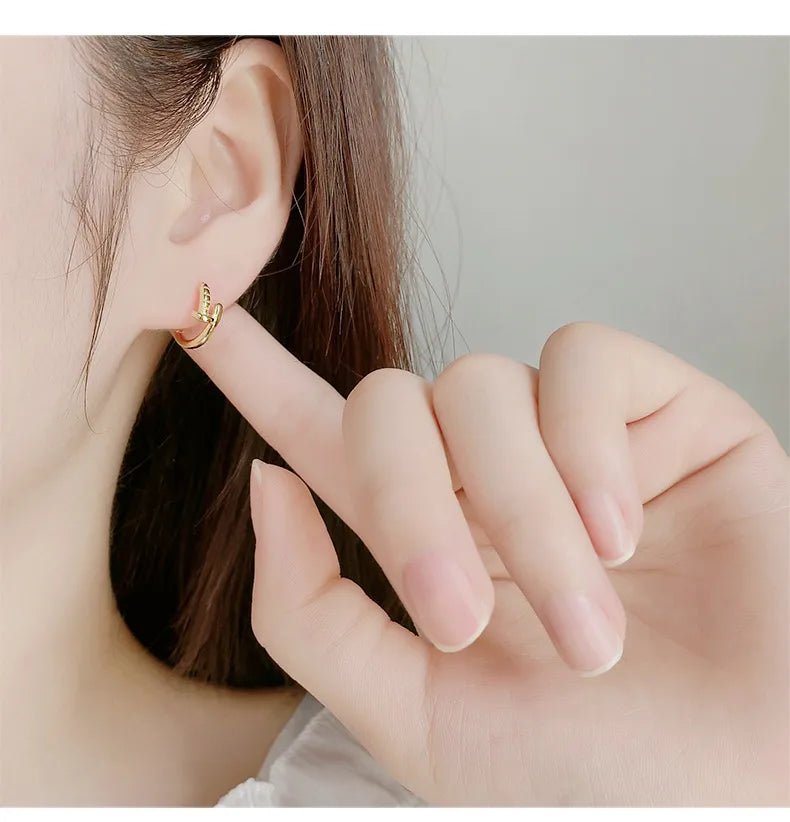 Aretes Clavo Dorado Plata Ley 925