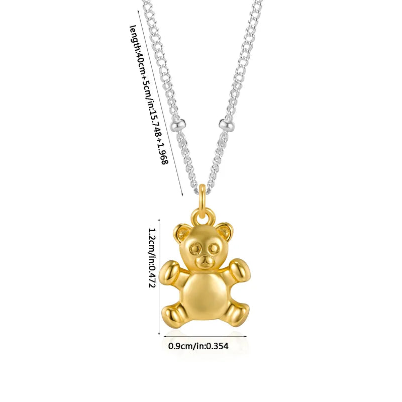 Collar Oso Bicolor Plata De Ley 925