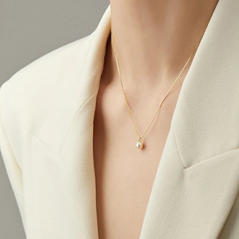 Collar Perla Dorado Plata De Ley 925