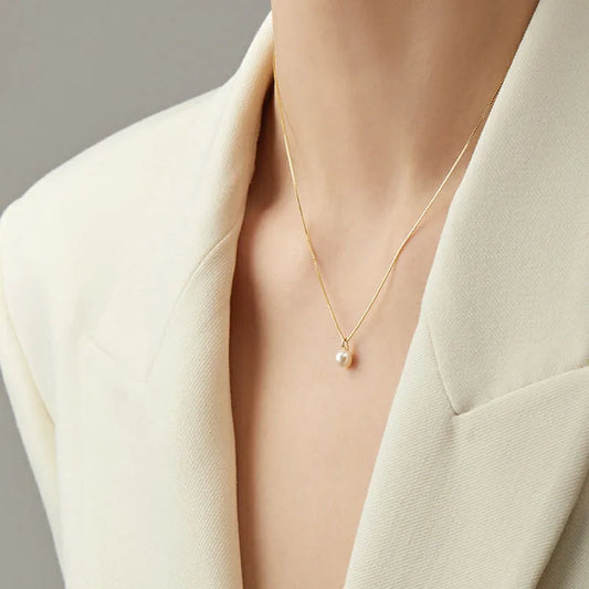 Collar Perla Dorado Plata De Ley 925