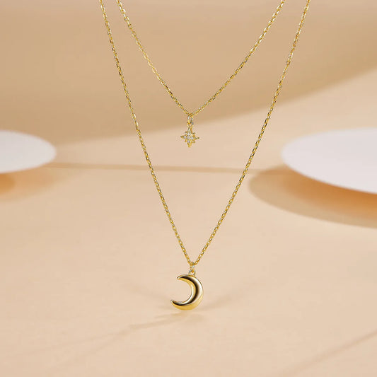 Collar Doble Luna Plata 925