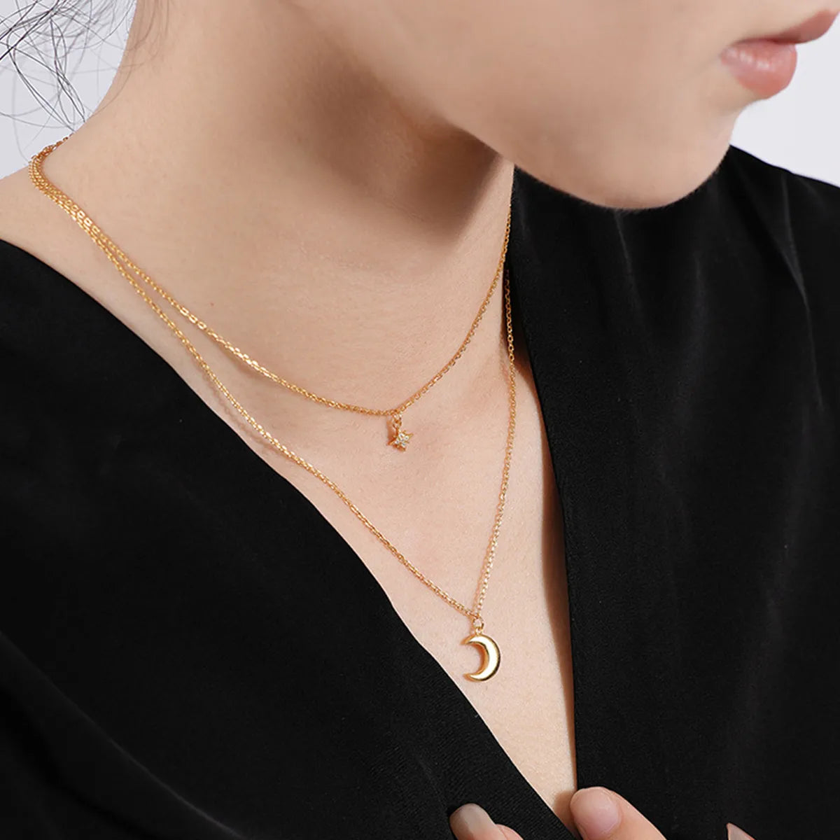 Collar Doble Luna Plata 925