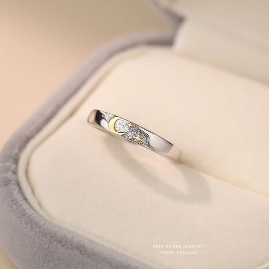Anillo Ajustable Luna Estrellas Plata De Ley 925