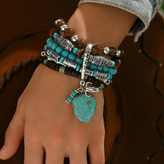 Pulsera Múltiple Turquesa Café Aleación