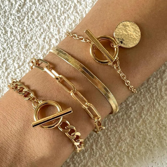 Set Pulseras Doradas Acero Inoxidable