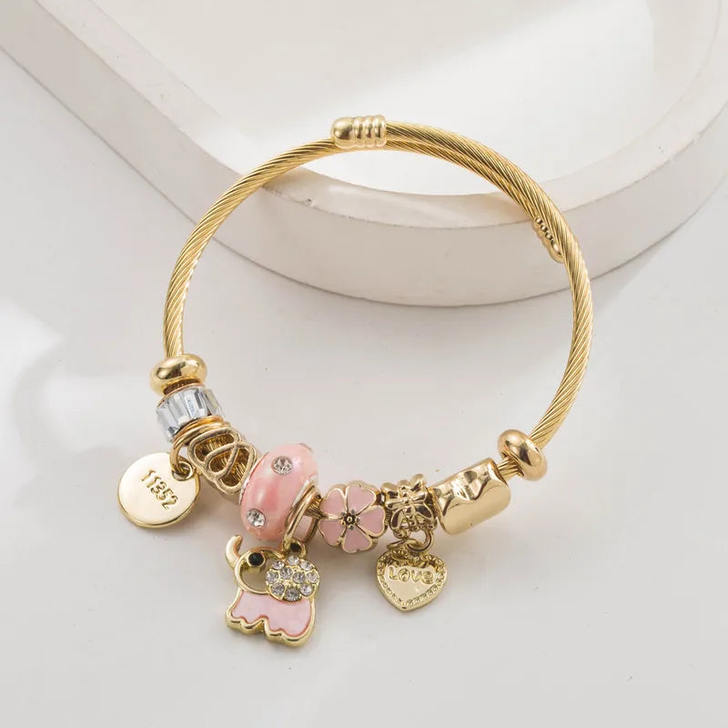 Pulsera Elefante Rosa Acero Inoxidable