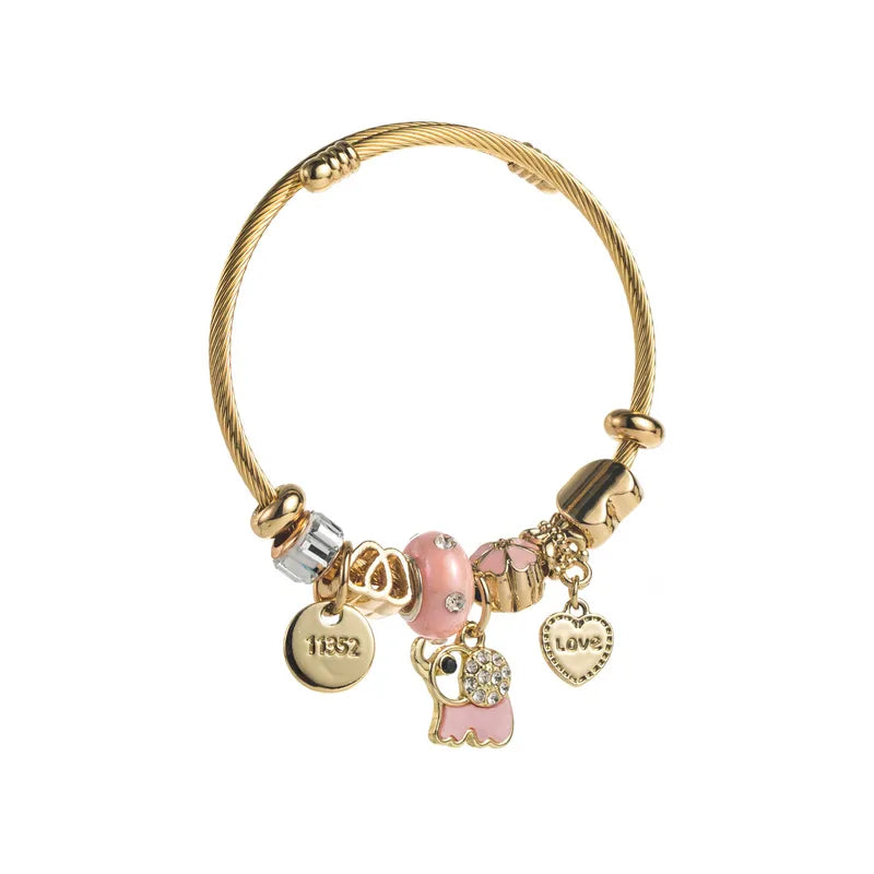 Pulsera Elefante Rosa Acero Inoxidable