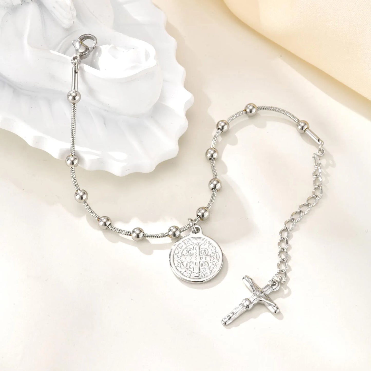 Pulsera Cruz San Benito Acero Inoxidable