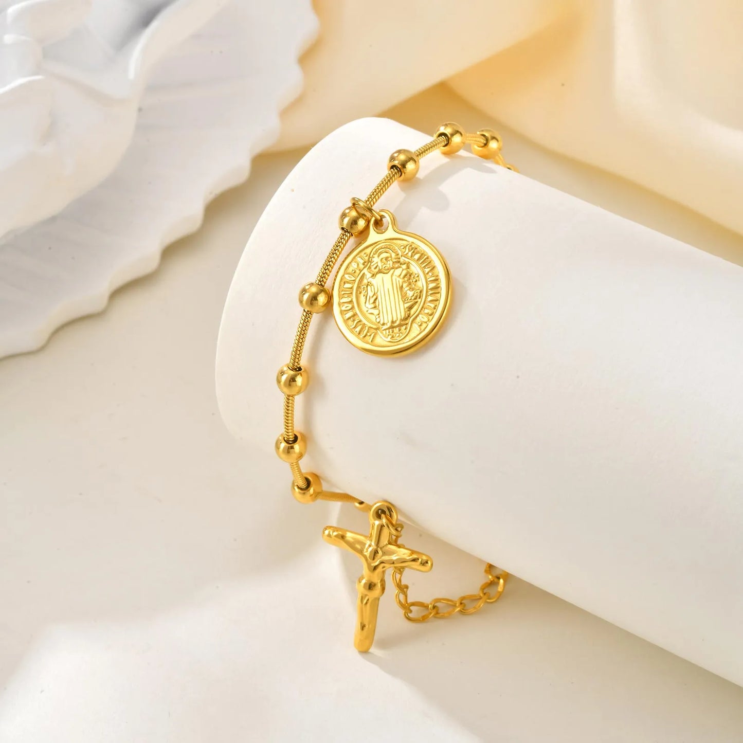 Pulsera Cruz San Benito Acero Inoxidable