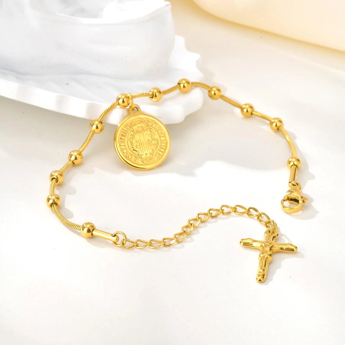 Pulsera Cruz San Benito Acero Inoxidable