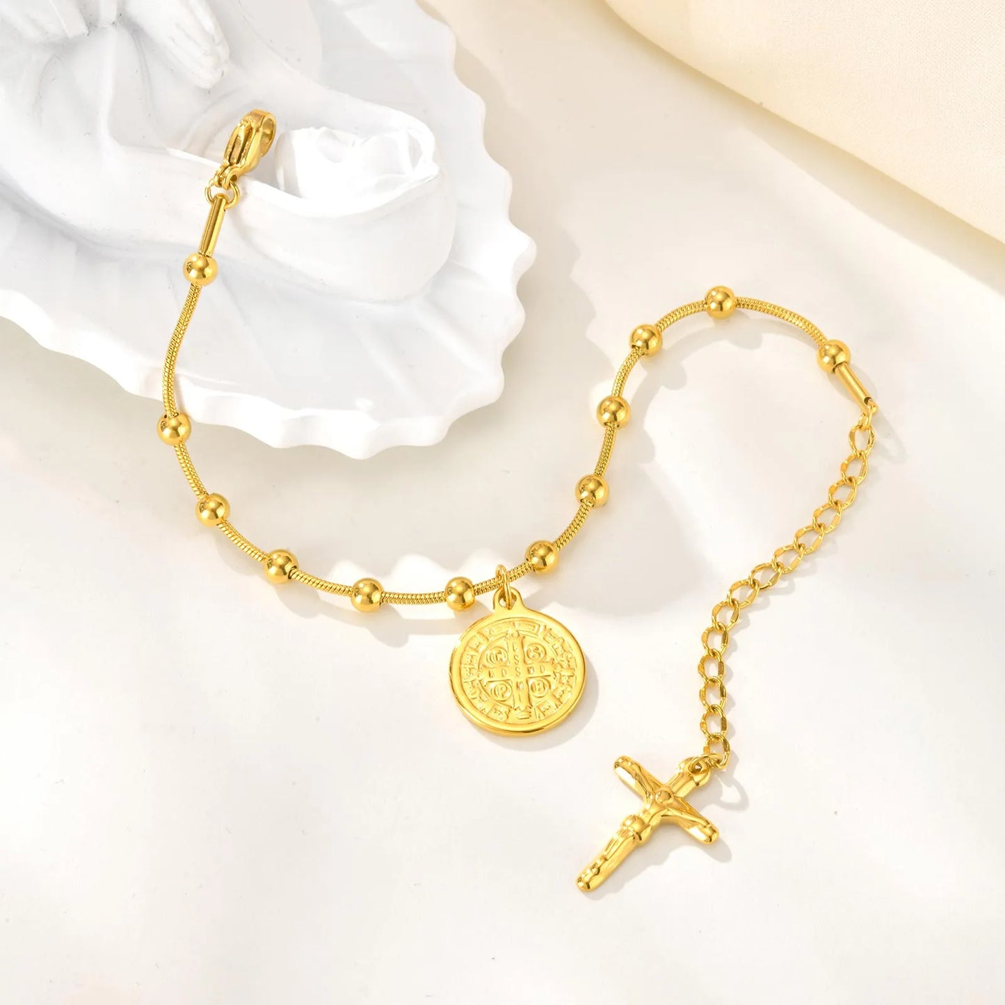 Pulsera Cruz San Benito Acero Inoxidable