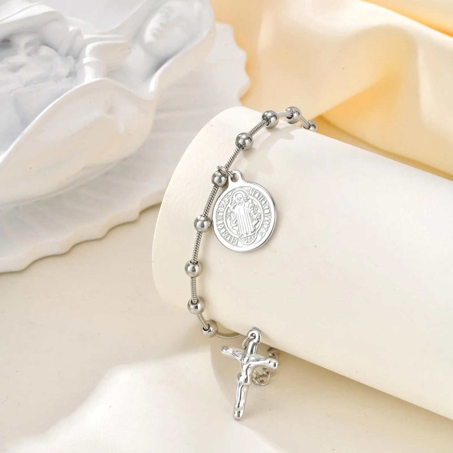 Pulsera Cruz San Benito Acero Inoxidable