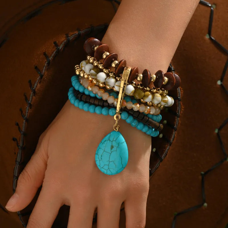 Pulsera Multiple Turquesa Cafe Aleación