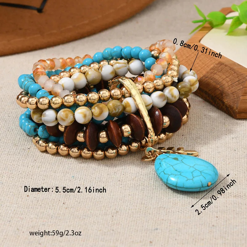 Pulsera Multiple Turquesa Cafe Aleación