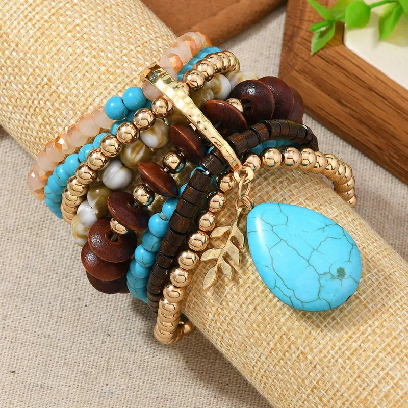 Pulsera Multiple Turquesa Cafe Aleación