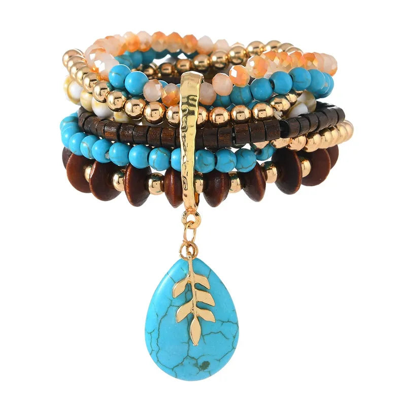 Pulsera Multiple Turquesa Cafe Aleación