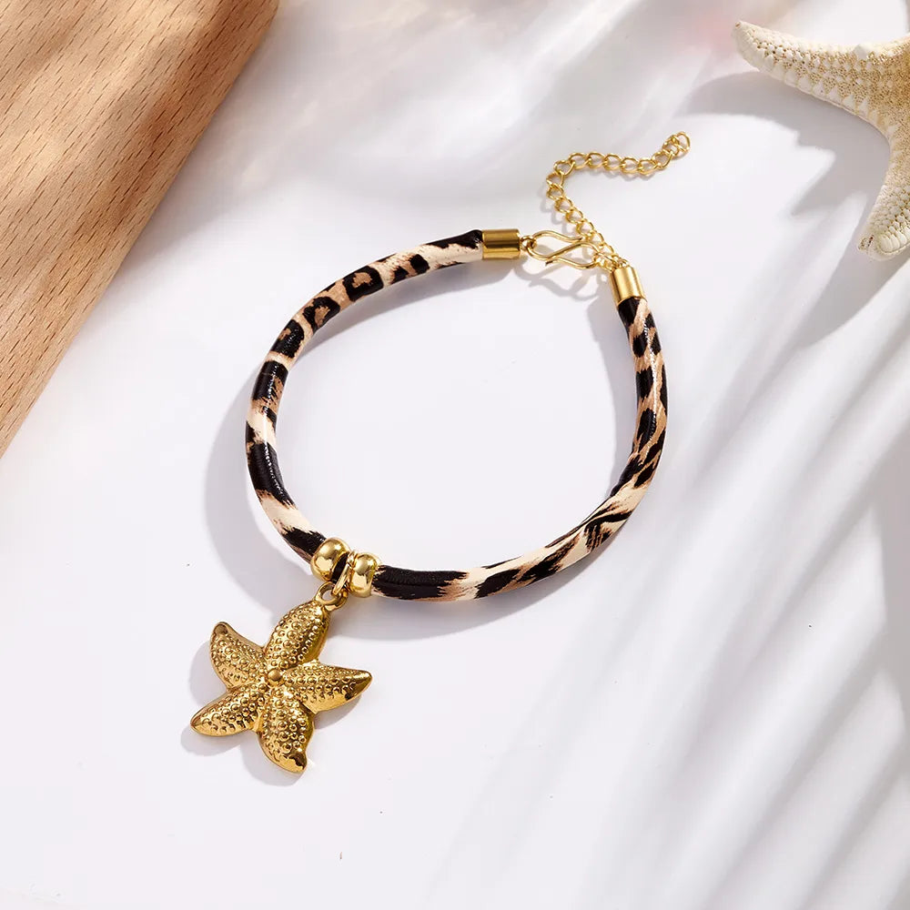 Pulsera Cuero Leopardo Estrella Acero