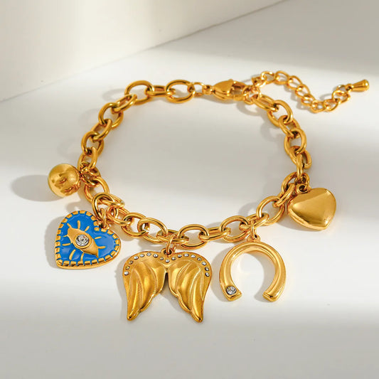 Pulsera Corazón Alas Zirconia Acero Inoxidable