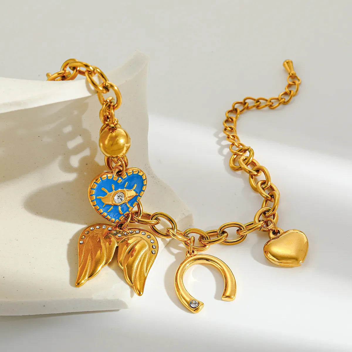 Pulsera Corazón Alas Zirconia Acero Inoxidable