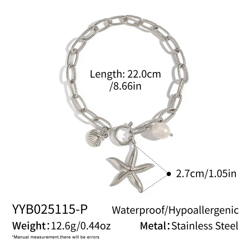 Pulsera Perla Estrella De Mar Acero Inoxidable