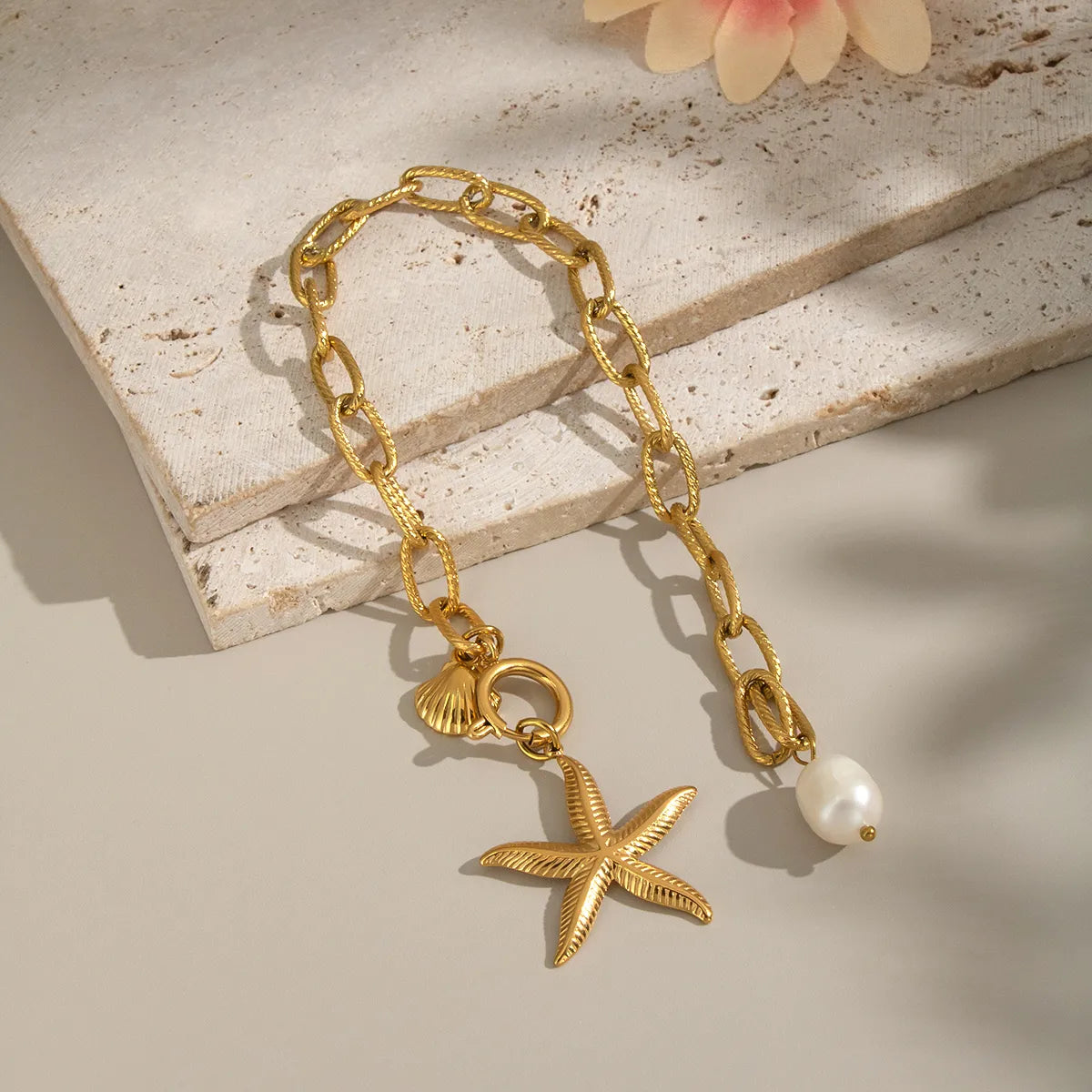 Pulsera Perla Estrella De Mar Acero Inoxidable