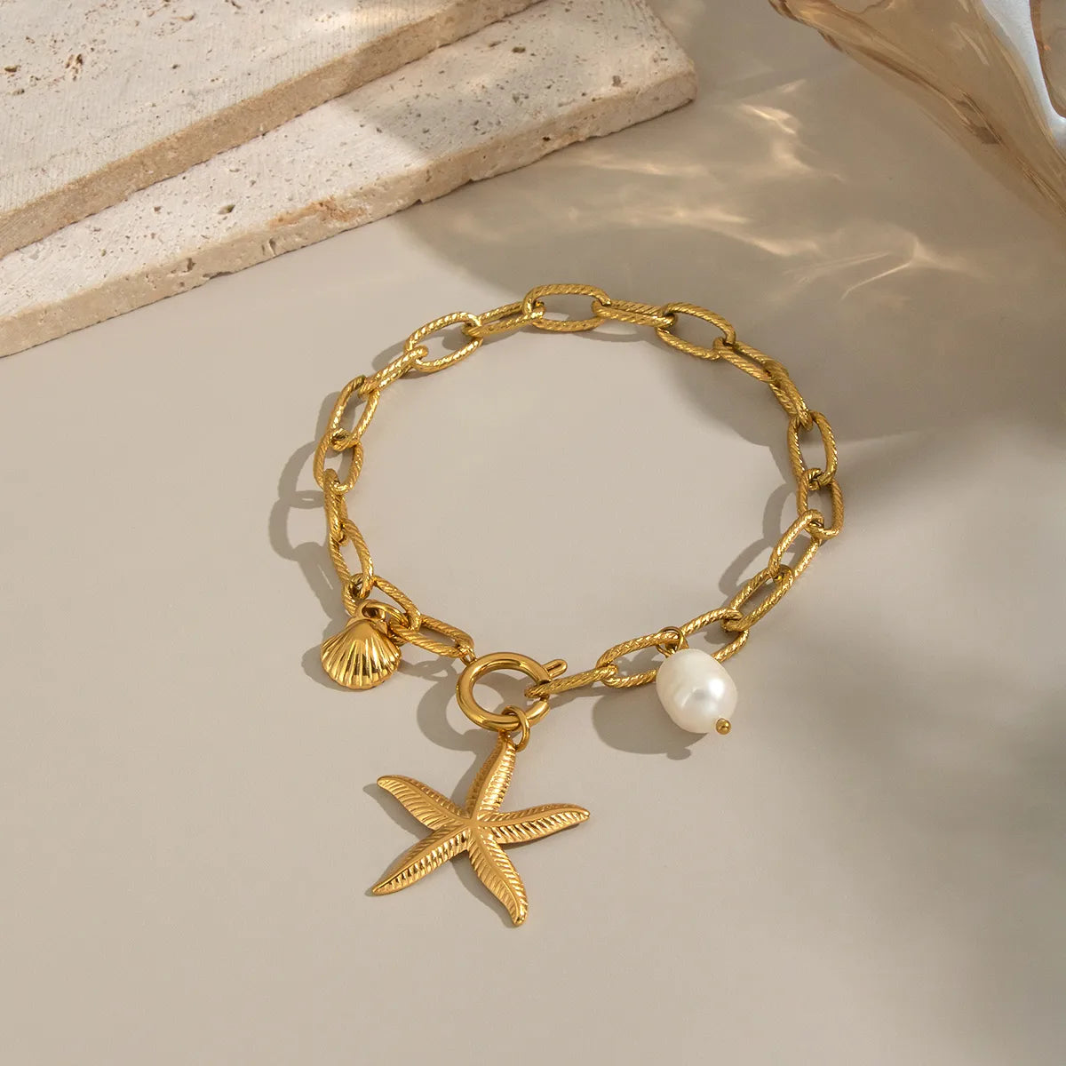 Pulsera Perla Estrella De Mar Acero Inoxidable
