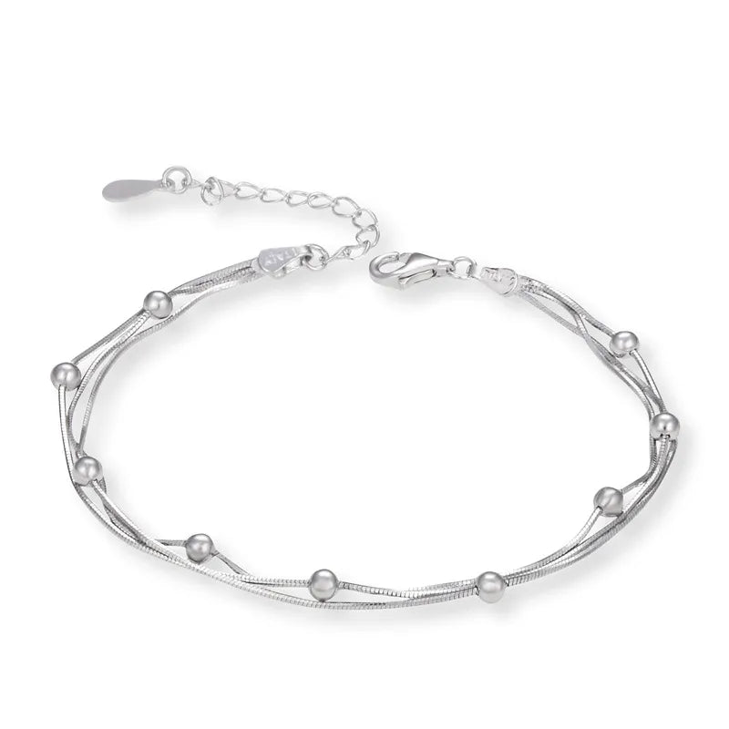 Pulsera De Tres Capas De Plata De Ley S925