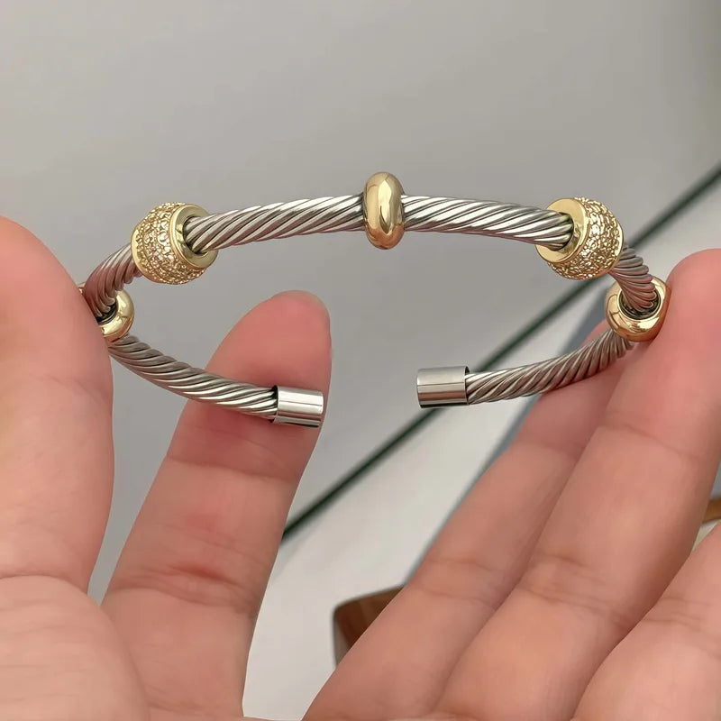 Set Pulseras Bicolor Acero Cobre