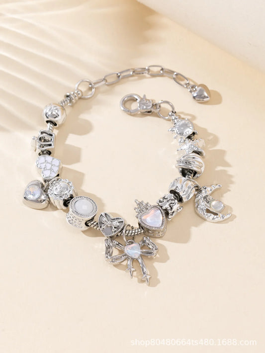 Pulsera Charms Corazón Corona Acero Inoxidable