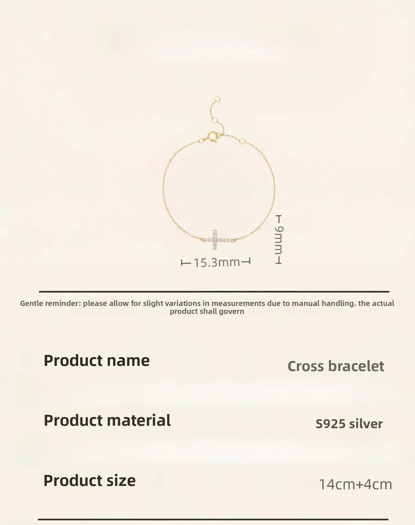 Pulsera Cruz Dorada Plata 925