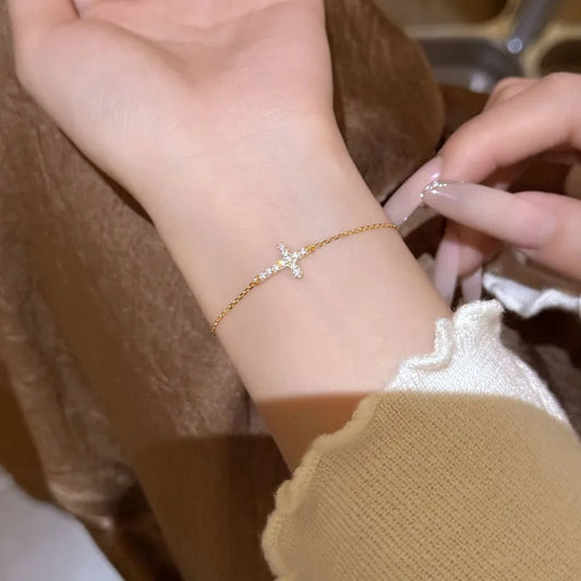 Pulsera Cruz Dorada Plata 925