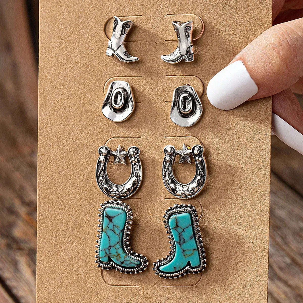 Set Aretes Vaqueros Turquesa Aleación