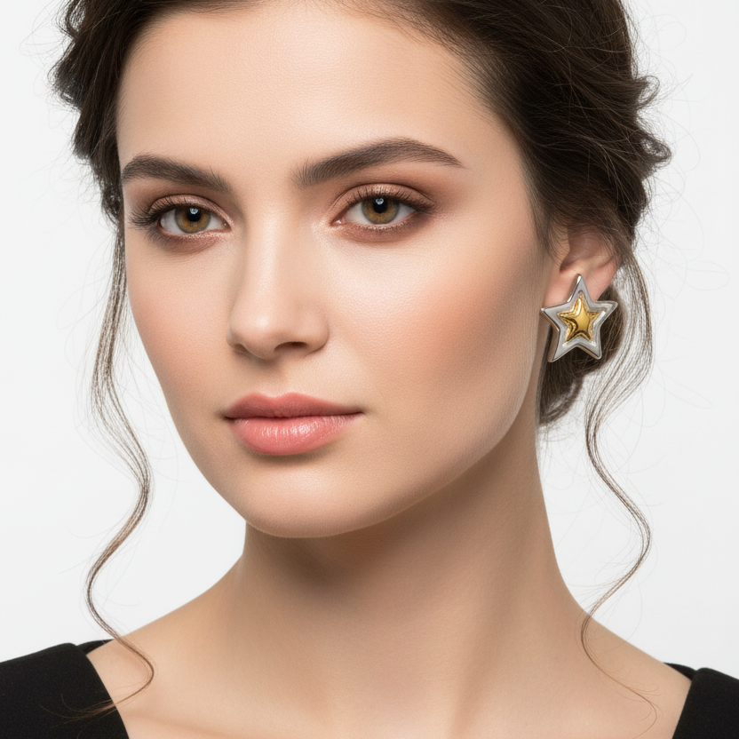 Aretes Estrella Bicolor Acero Inoxidable