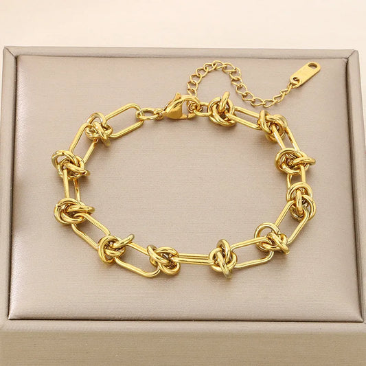 Pulsera Nudos Dorada Acero Inoxidable