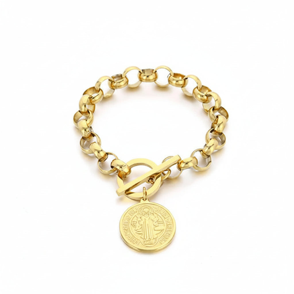 Pulsera San Benito Dorado Acero Inoxidable
