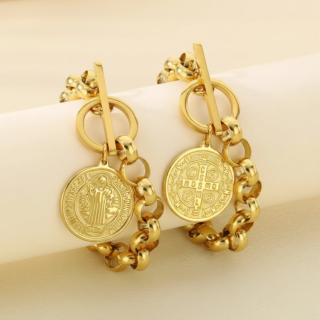 Pulsera San Benito Dorado Acero Inoxidable