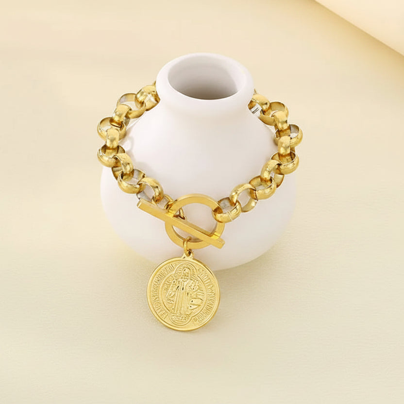 Pulsera San Benito Dorado Acero Inoxidable