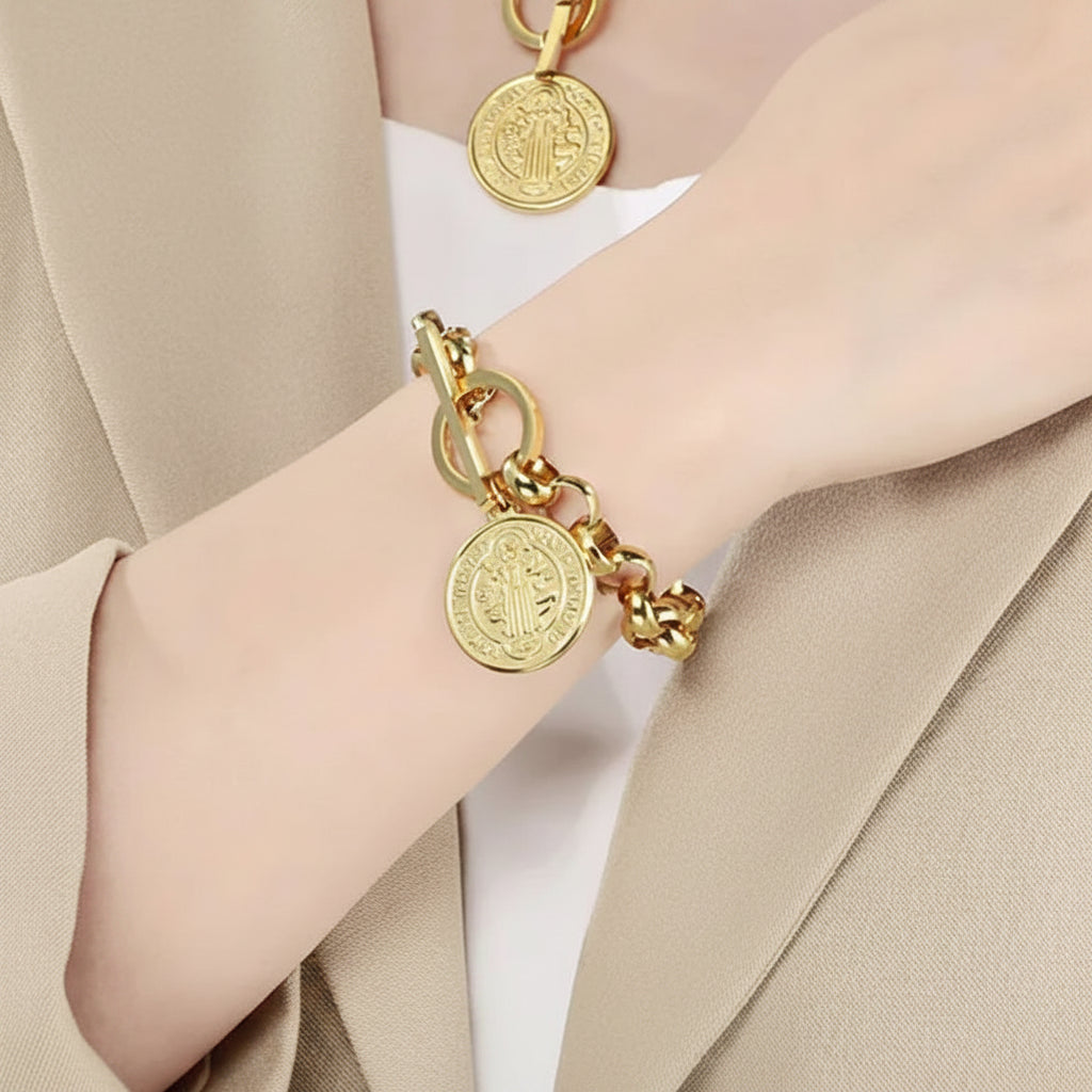 Pulsera San Benito Dorado Acero Inoxidable