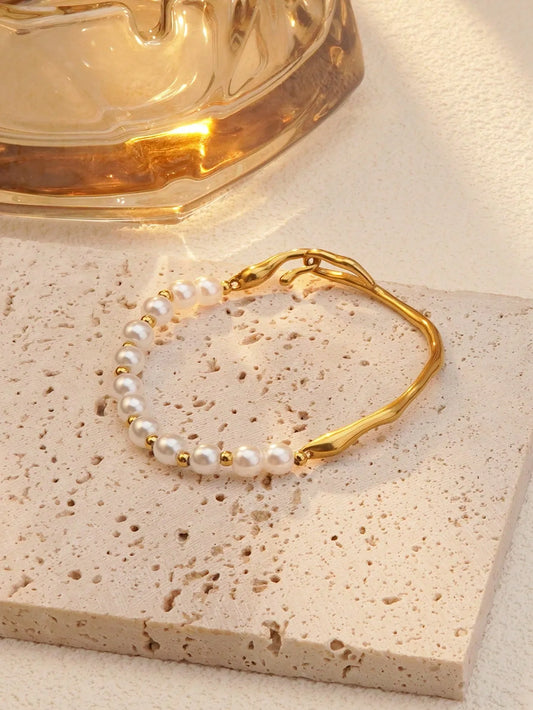 Pulsera Perlas Dorada Acero Inoxidable