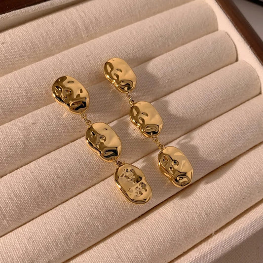 Aretes Largos Dorados Acero Inoxidable