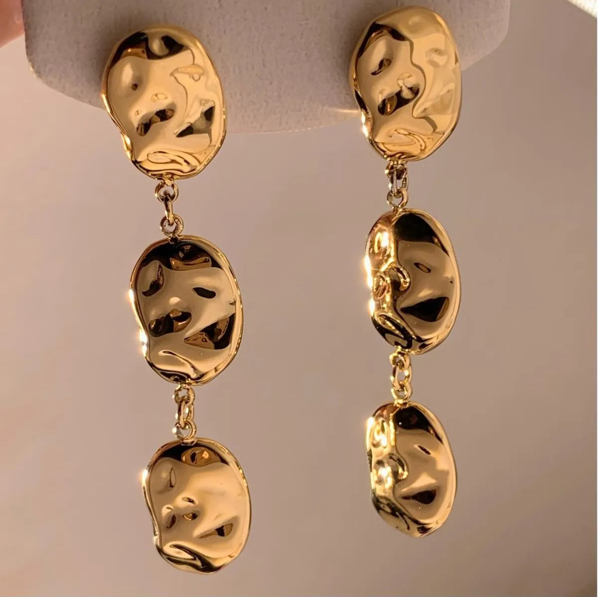 Aretes Largos Dorados Acero Inoxidable