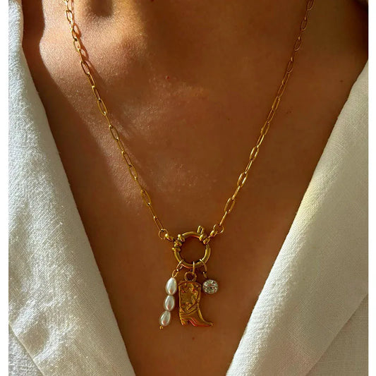 Collar Bota Perlas Acero Inoxidable