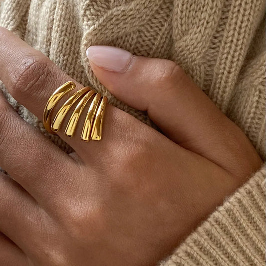 Anillo Abierto Dorado Acero Inoxidable