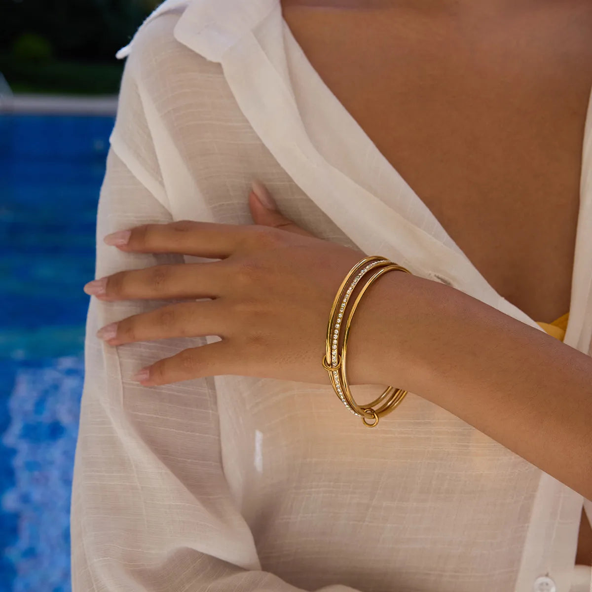 Pulsera Triple Dorada Acero Inoxidable