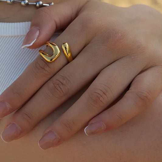 Anillo Abierto Dorado Acero Inoxidable