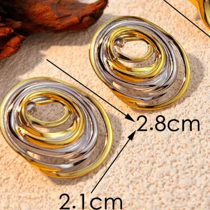 Aretes Ovalados Bicolor Acero Inoxidable