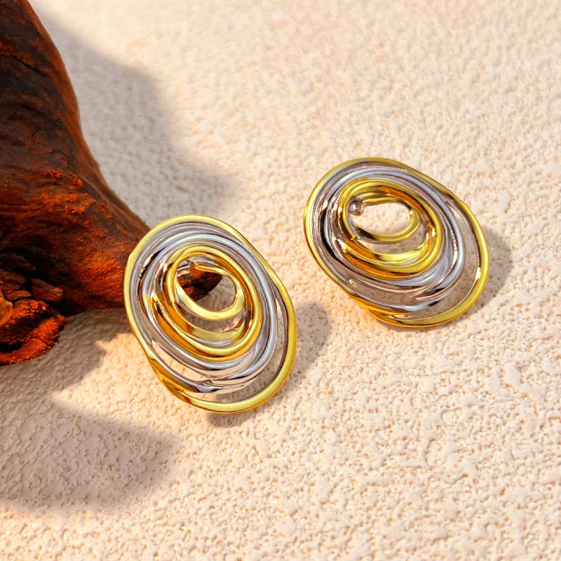 Aretes Ovalados Bicolor Acero Inoxidable